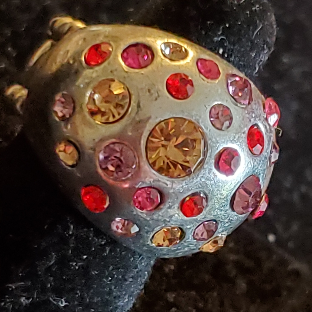 Silvertone Stretch Ring With Multi Colored Rhines… - image 4